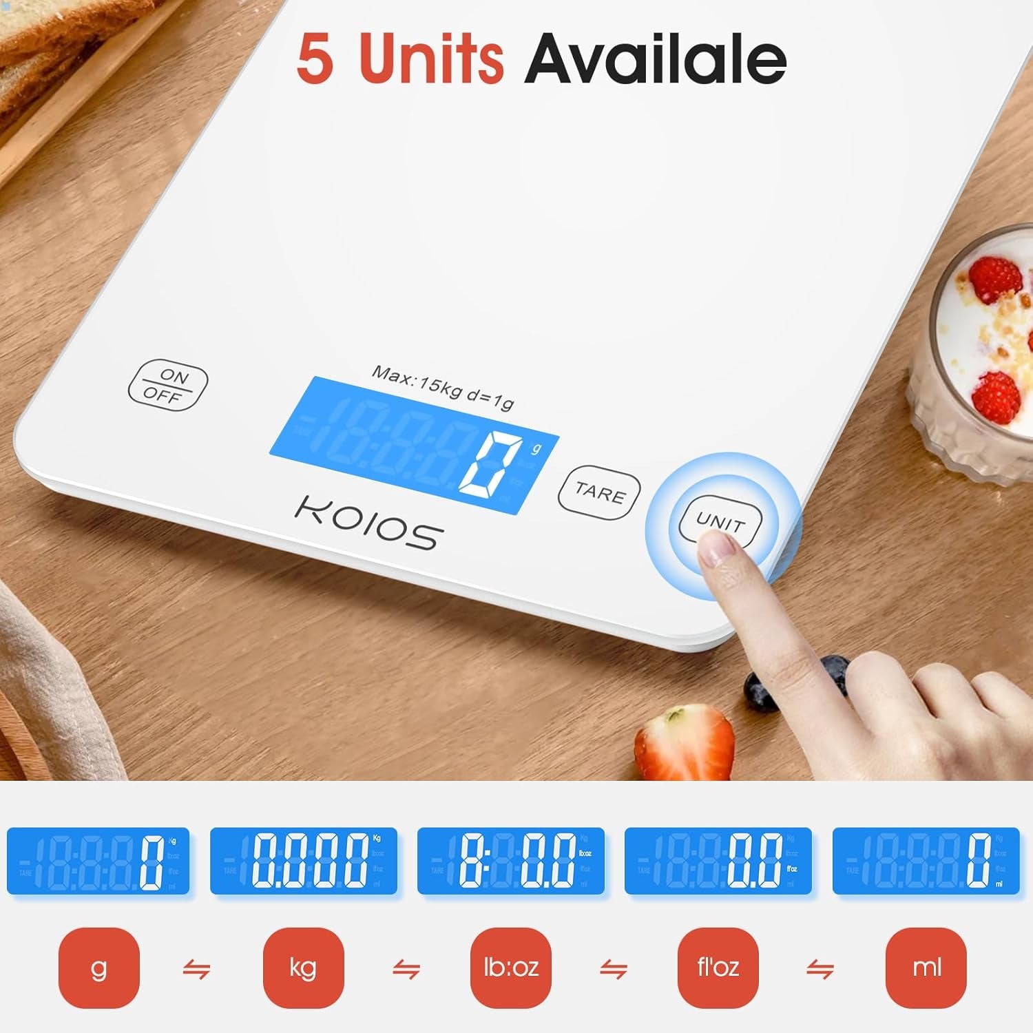 USB Rechargeable Food Scale, 33Lb/15Kg Kitchen Scale Digital Weight Grams and Oz for Cooking Baking, 1G/0.1Oz Precise Graduation, Waterproof Tempered Glass, 6 Weight Units, Tare Function