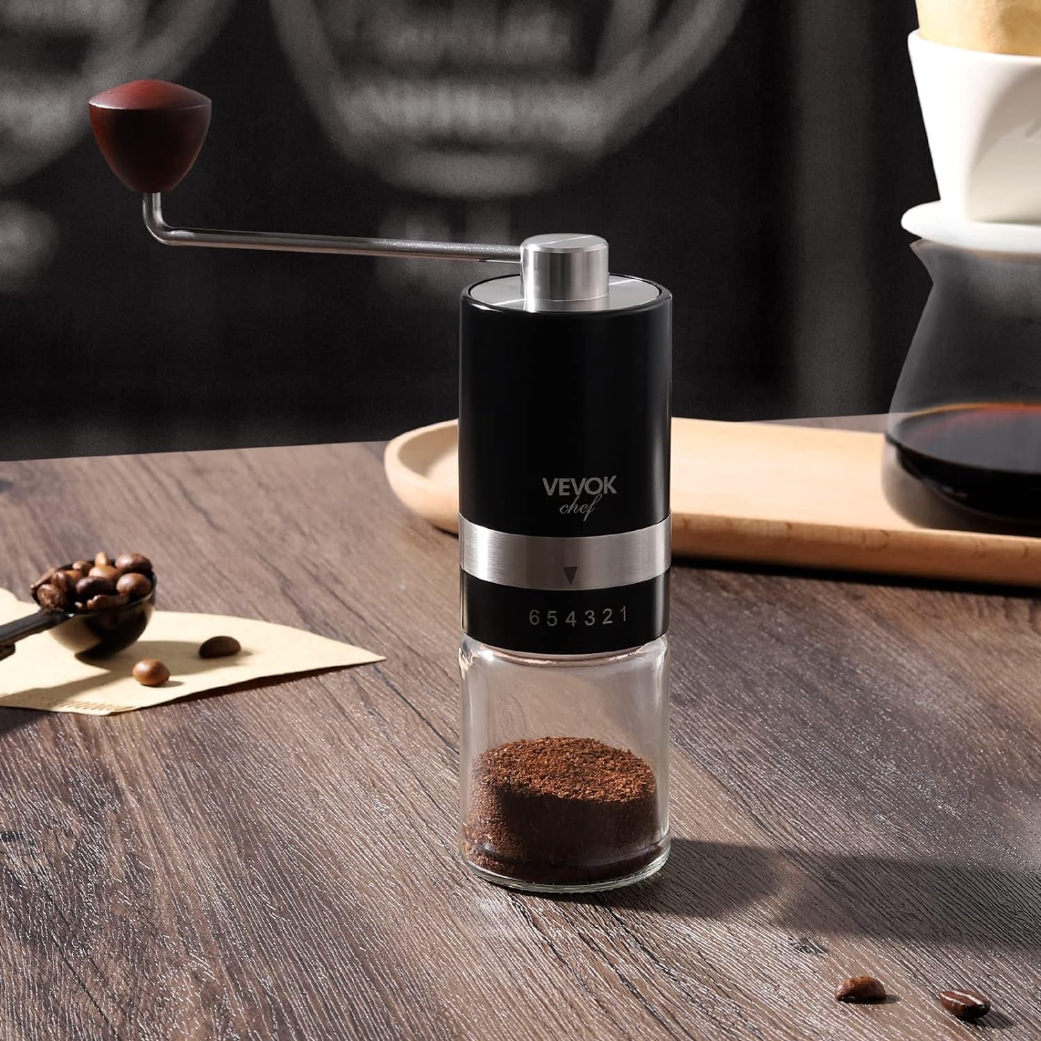 Manual Coffee Grinder Hand Coffee Grinder 6 Adjustable Setting Stainless Steel Conical Burr Mill Portable Hand Crank Coffee Bean Grinder Ultra Fine for Espresso Gift