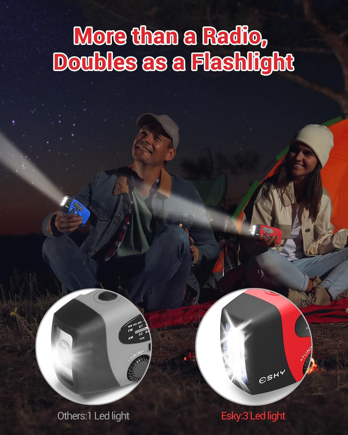 Emergency Hand Crank Radio with 3 LED Flashlight, AM/FM/NOAA Portable Weather Radio with 2000Mah Power Bank Phone Charger, Solar Powered USB Charged Radio for Indoor Outdoor Camping, SOS Alarm