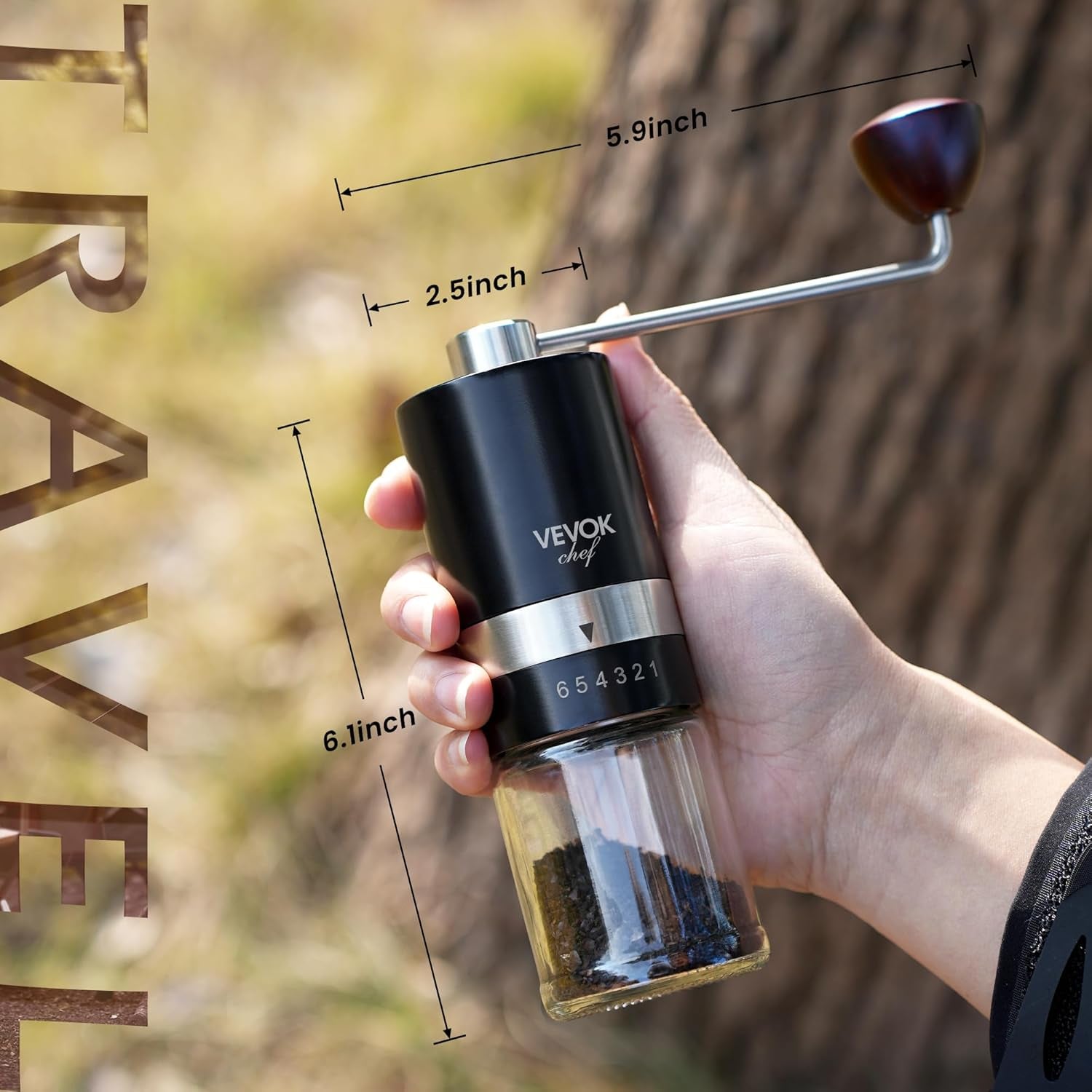 Manual Coffee Grinder Hand Coffee Grinder 6 Adjustable Setting Stainless Steel Conical Burr Mill Portable Hand Crank Coffee Bean Grinder Ultra Fine for Espresso Gift