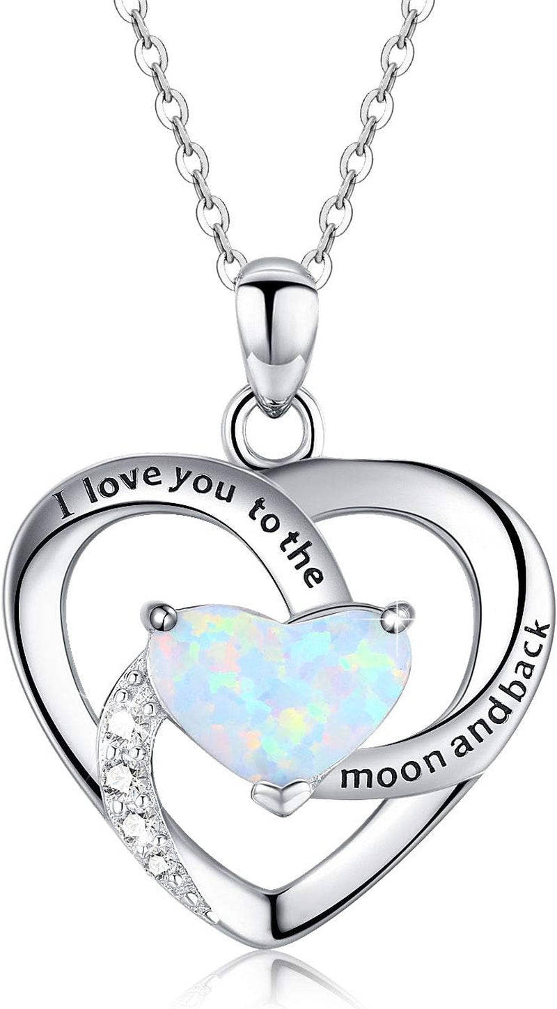 I Love You to the Moon and Back Necklace Opal Moon and Star Heart Necklace Mother Gift Mother Necklace Girlfriend Jewelry Gift Graduation Gifts for Her