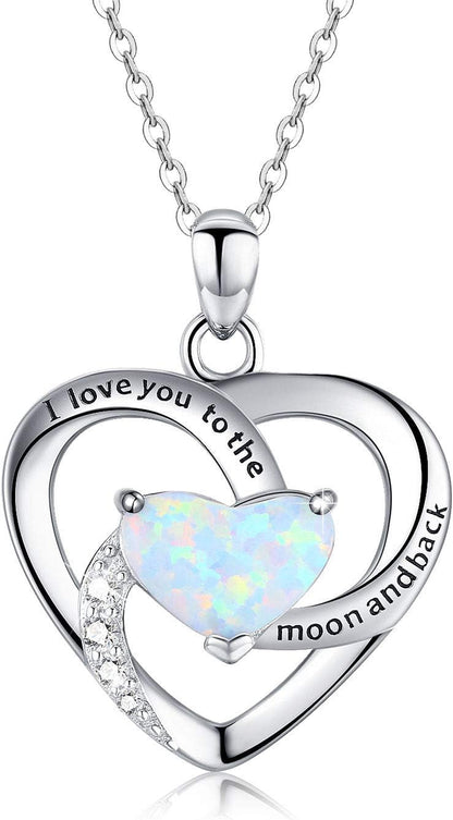 I Love You to the Moon and Back Necklace Opal Moon and Star Heart Necklace Mother Gift Mother Necklace Girlfriend Jewelry Gift Graduation Gifts for Her