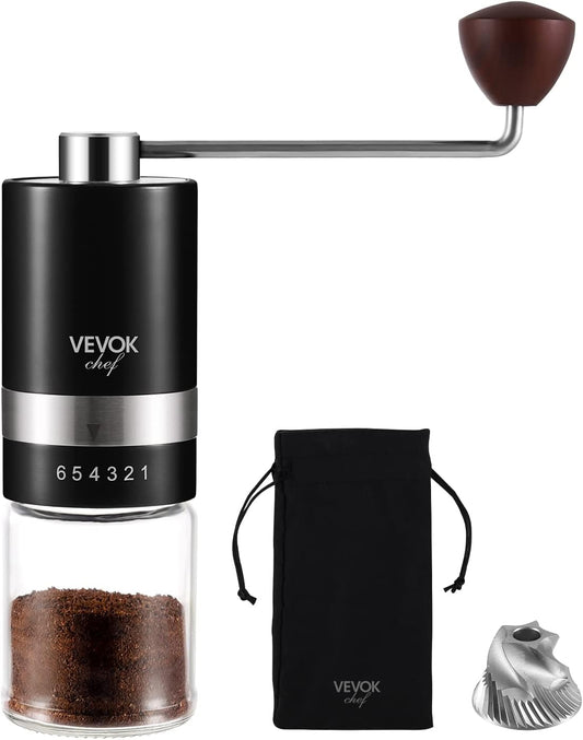Manual Coffee Grinder Hand Coffee Grinder 6 Adjustable Setting Stainless Steel Conical Burr Mill Portable Hand Crank Coffee Bean Grinder Ultra Fine for Espresso Gift