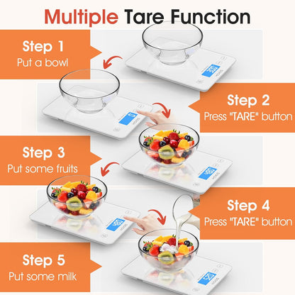 USB Rechargeable Food Scale, 33Lb/15Kg Kitchen Scale Digital Weight Grams and Oz for Cooking Baking, 1G/0.1Oz Precise Graduation, Waterproof Tempered Glass, 6 Weight Units, Tare Function