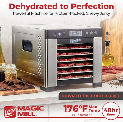 Food Dehydrator Machine | 7 Stainless Steel Trays | Dryer for Jerky, Dog Treats, Herb, Meat, Beef, Fruit | Keep Warm Function, Digital Timer and Temperature Control, Equipped Safety Over-Heat Protection, ETL Approved - (MFD-7070, 7 Stainless Steel Trays)
