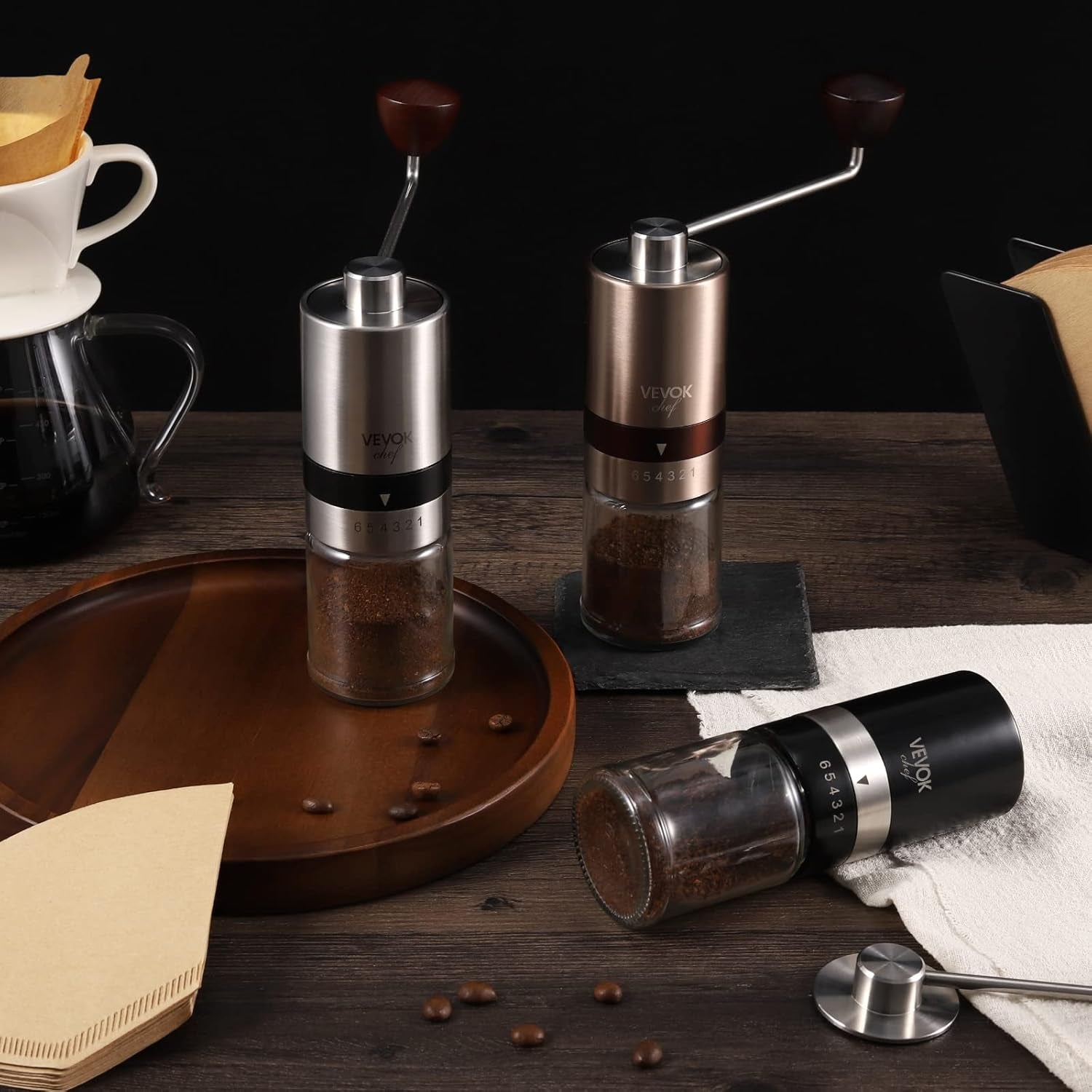 Manual Coffee Grinder Hand Coffee Grinder 6 Adjustable Setting Stainless Steel Conical Burr Mill Portable Hand Crank Coffee Bean Grinder Ultra Fine for Espresso Gift