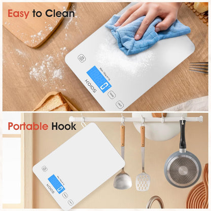 USB Rechargeable Food Scale, 33Lb/15Kg Kitchen Scale Digital Weight Grams and Oz for Cooking Baking, 1G/0.1Oz Precise Graduation, Waterproof Tempered Glass, 6 Weight Units, Tare Function