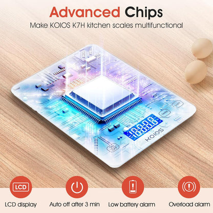 USB Rechargeable Food Scale, 33Lb/15Kg Kitchen Scale Digital Weight Grams and Oz for Cooking Baking, 1G/0.1Oz Precise Graduation, Waterproof Tempered Glass, 6 Weight Units, Tare Function