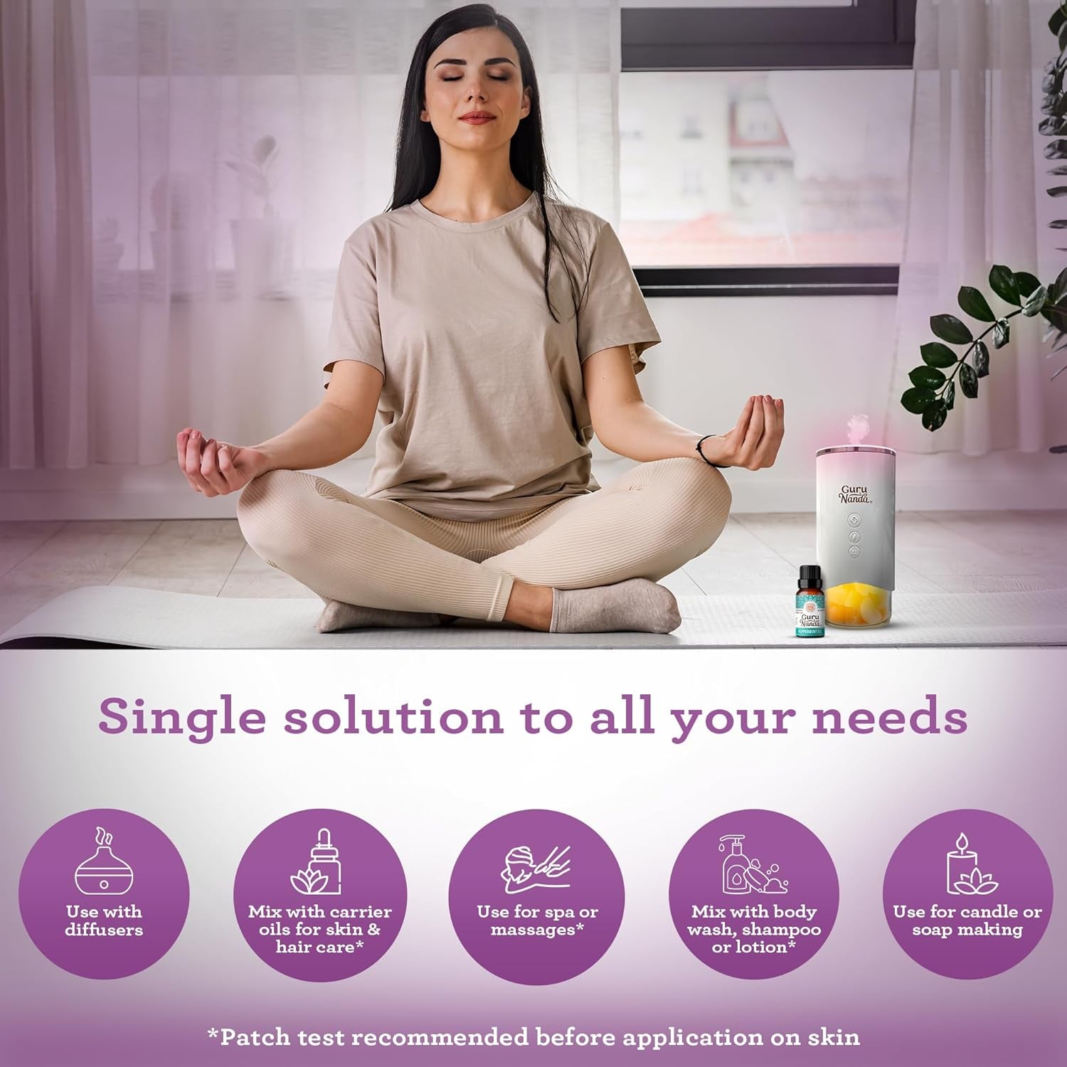 Guru Nanda (Set of 6) Therapeutic Grade Essential Oils - 100% Pure & Natural Aromatherapy Single Notes for Oil Diffusers & Topical Use - Lavender, Peppermint, Eucalyptus, Orange, Lemongrass, Cedarwood