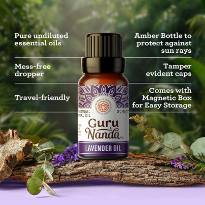 Guru Nanda (Set of 6) Therapeutic Grade Essential Oils - 100% Pure & Natural Aromatherapy Single Notes for Oil Diffusers & Topical Use - Lavender, Peppermint, Eucalyptus, Orange, Lemongrass, Cedarwood