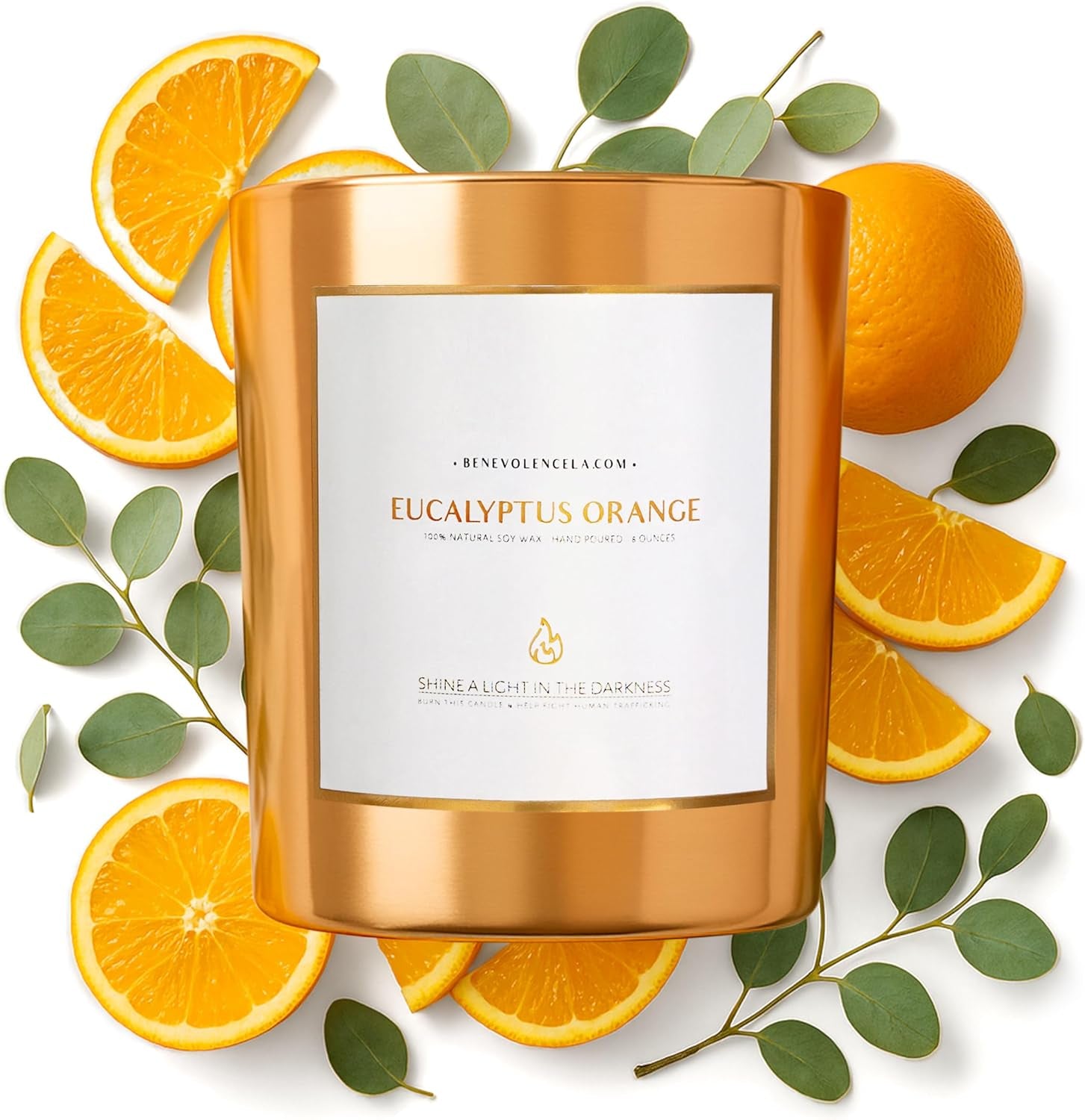 Eucalyptus Orange Wood Wick Candles | Soy Christmas Scented Candles for Home | Holiday Candle Gifts for Women and Men | Home Fragrance | Aromatherapy | Shelf Decor | 8Oz, 45 Hour Burn