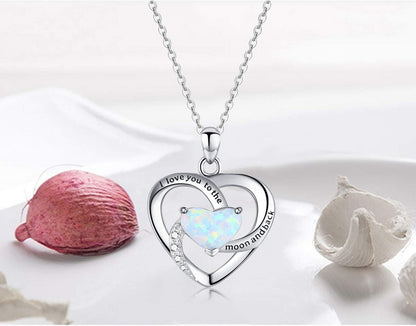 I Love You to the Moon and Back Necklace Opal Moon and Star Heart Necklace Mother Gift Mother Necklace Girlfriend Jewelry Gift Graduation Gifts for Her